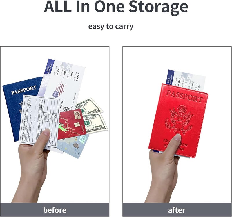 KAOBAN Passport Holder Cover Wallet Case RFID Blocking Leather Card Slot Travel Accessories Documents Organizer Protector for Women Men, Red - Image 2